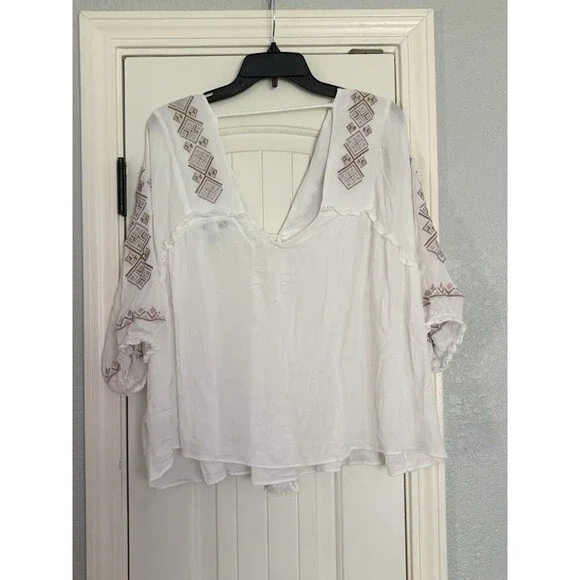 Forever 21 Blouse Top 0X Boho Oversized Embroidered Hippie Floral Fairy Festival - Picture 5 of 6